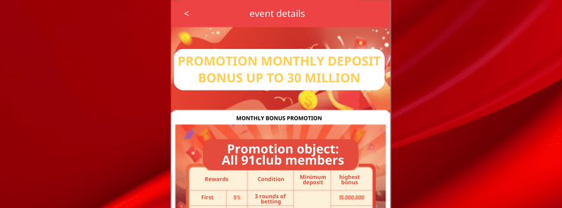 Monthly Recharge Promotion at 91club